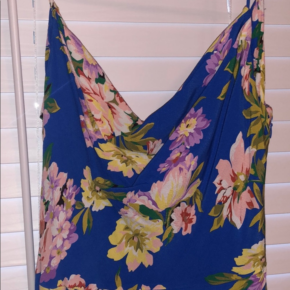 Floral Blue Cowl Neck Maxi Dress